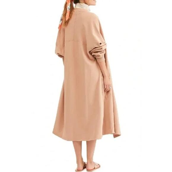 Free People Red Eye Cardigan Oversized Open Front Longline Duster Sweater, Tan - Picture 14 of 15